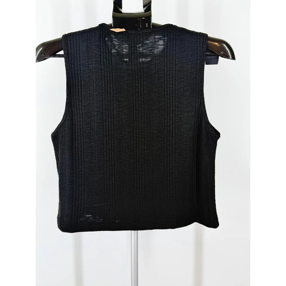 POL Womens Ribbed‎ Knit Sleeveless Tank Top Black Crew Neck Size L NEW
